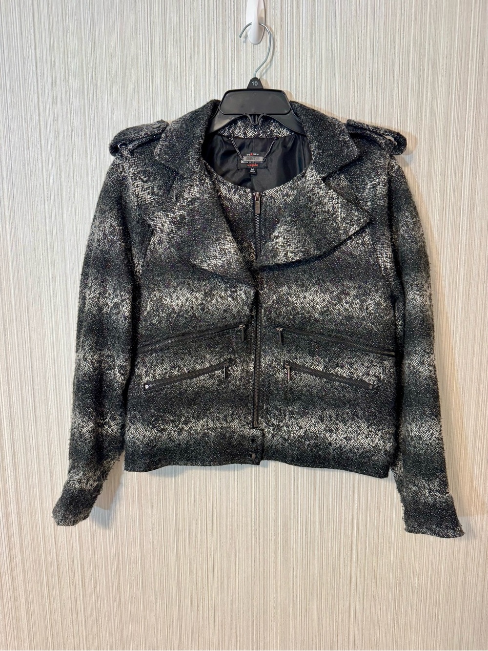 Karl Lagerfeld Metallic Bomber Jacket Blazer Zipper Detail Rocker Punk Designer
